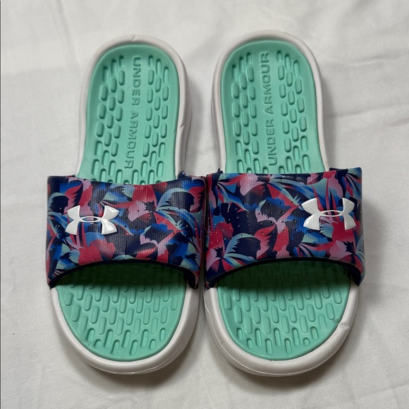 Under Armour Shoes - Under Armour Tropical Slide Sandals - Blue pink green size 8 slide on